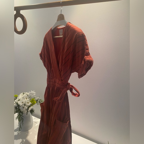 Urban Outfitters Orange Midi Wrap Dress with Pockets - Picture 8 of 9